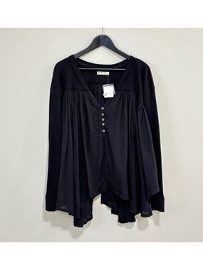 We The Free Black Flowing Henley Tunic Top